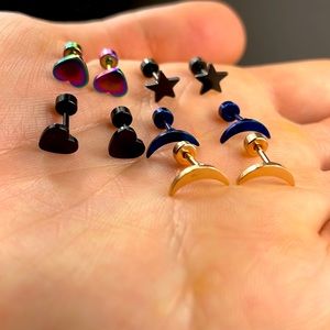10 Pcs 18G 316L Stainless Steel Earrings Heart Moon Star Stud Earrings